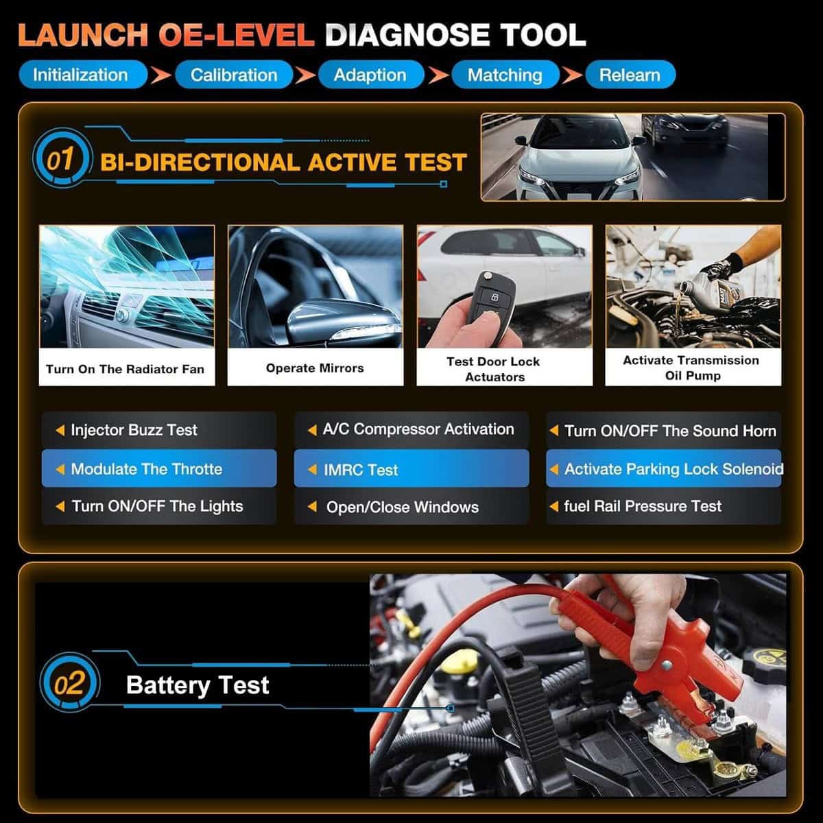 Diagnostična naprava Launch X431 Creader Elite – aktivni bi-direkcijski testi in testiranje baterije