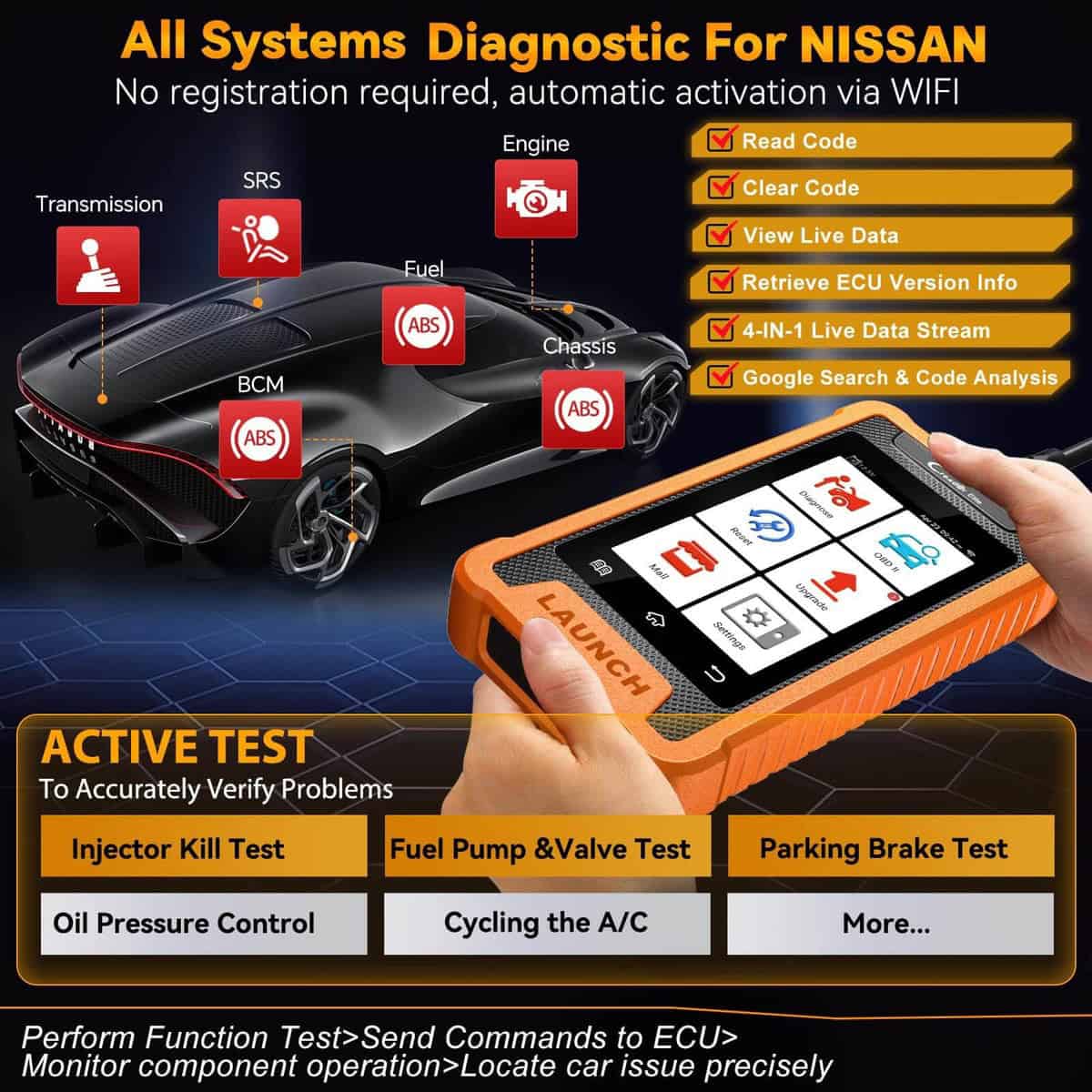 Avtodiagnostična naprava Launch X431 Creader Elite za Nissan – celovita diagnostika motorja, menjalnika, ABS in SRS sistema
